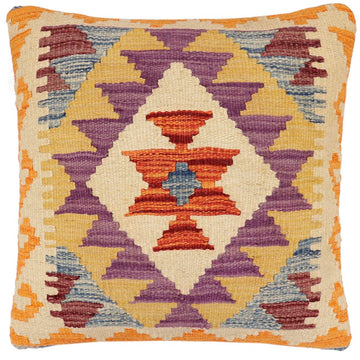 handmade Traditional Pillow Rust Blue Hand-Woven SQUARE 100% WOOL  Hand woven turkish pillow  2 x 2